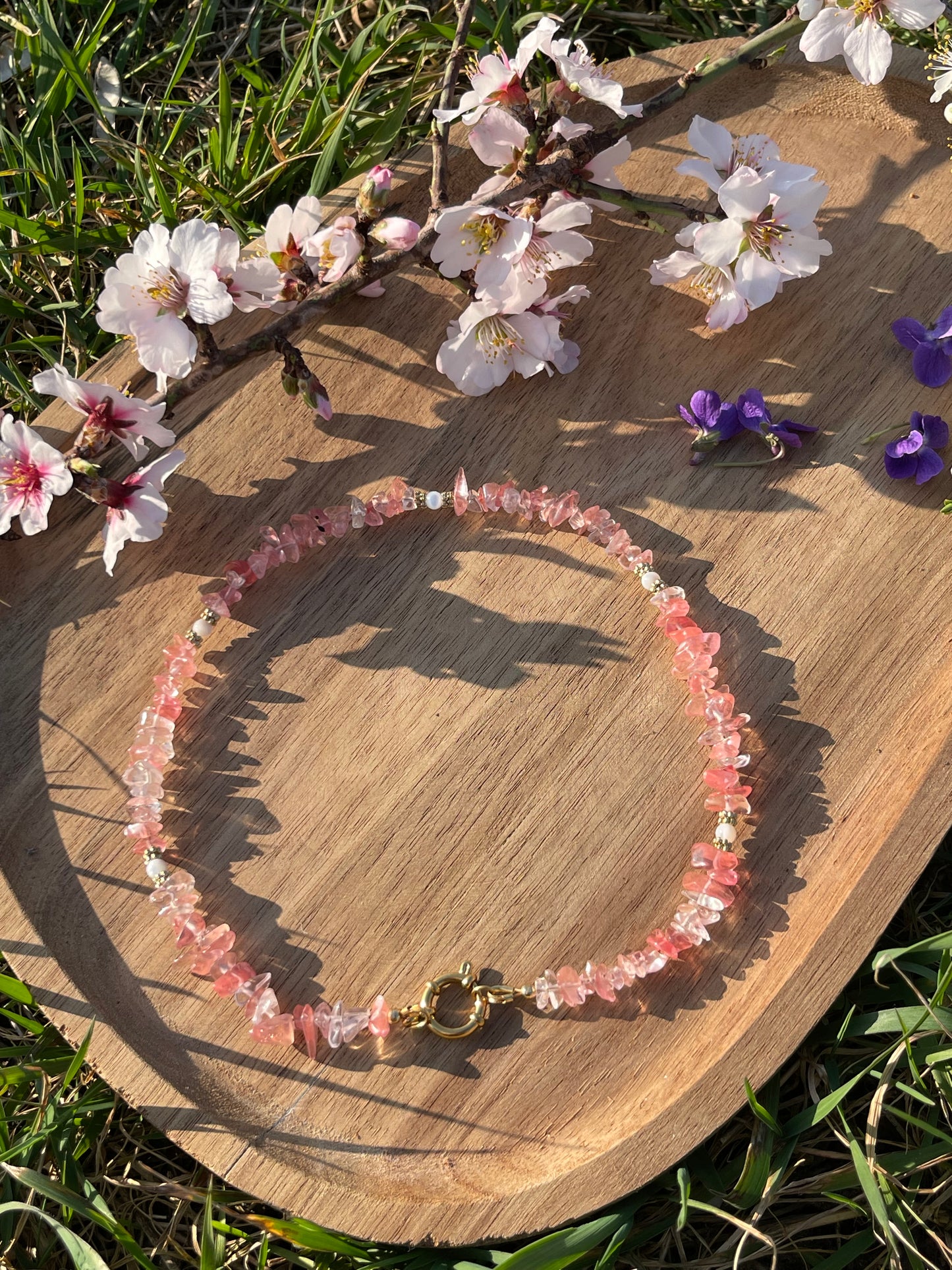 Collier Quartz strawberry en pierre naturelle – Modèle Cœur de fraise