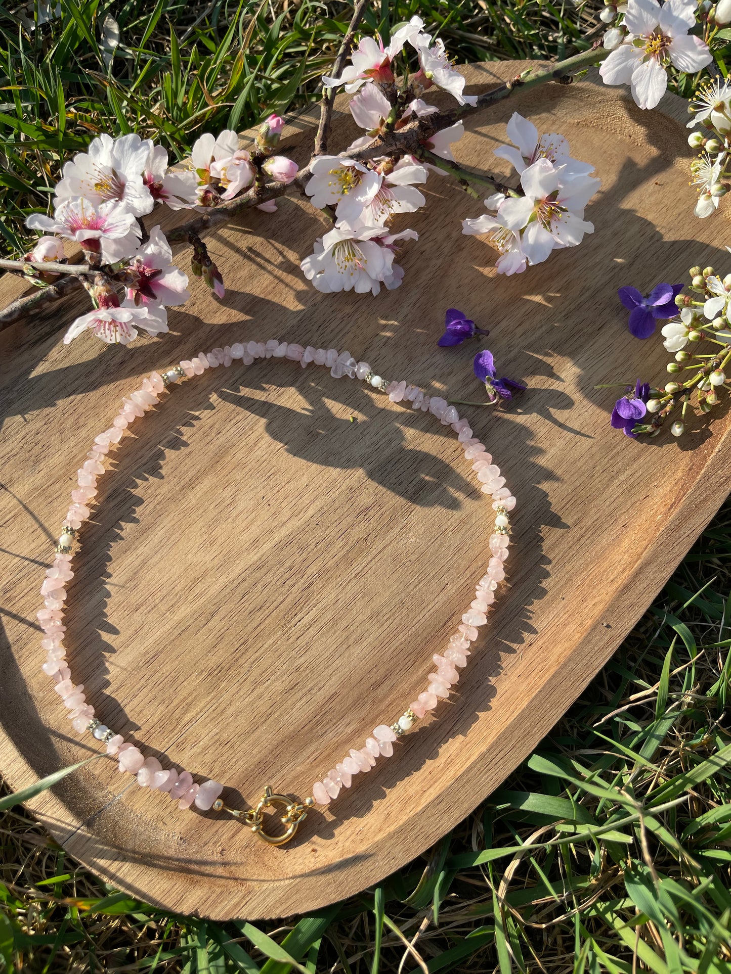 Collier quartz rose en pierre naturelle – Modèle Althéa
