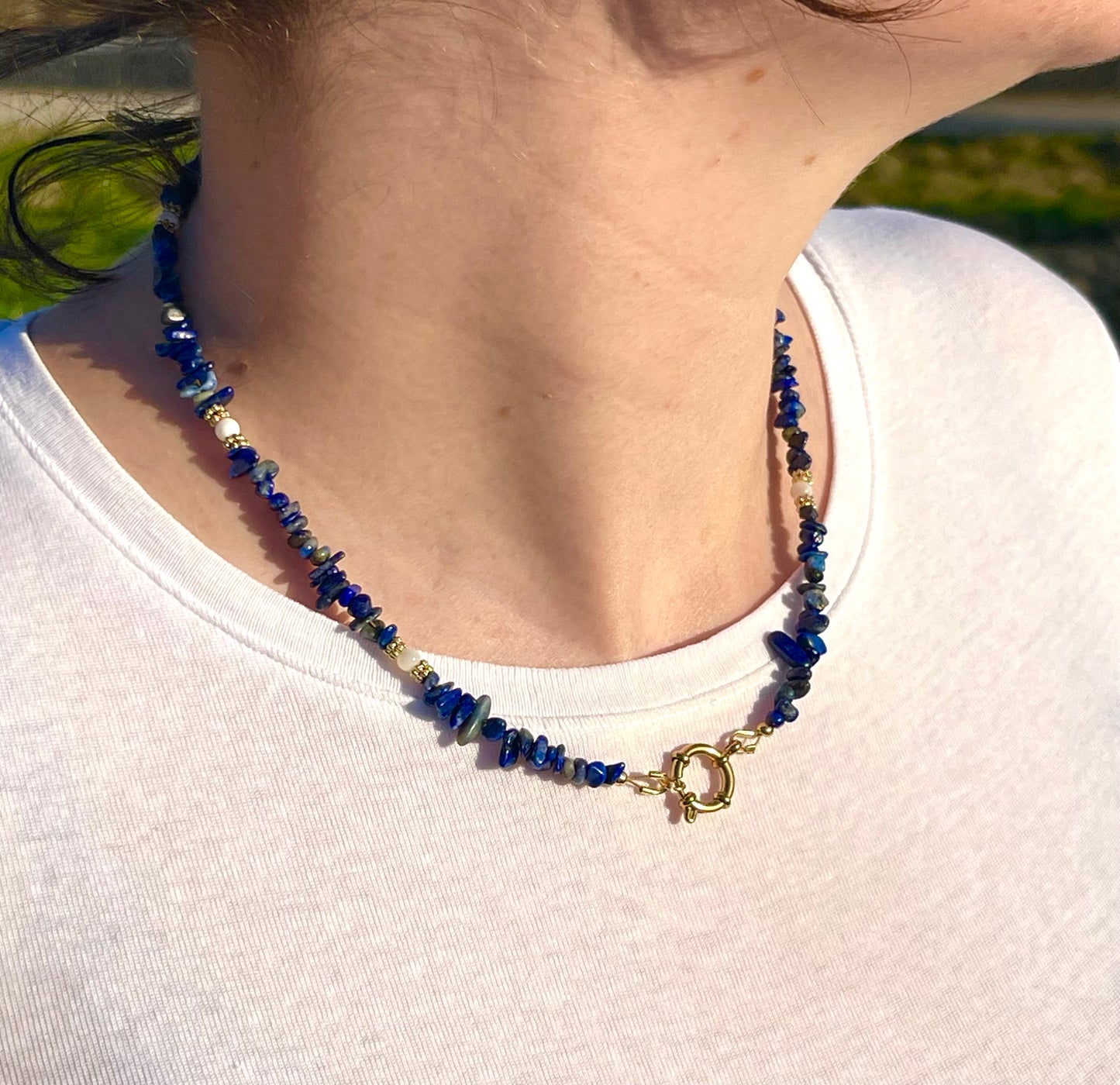 Collier lapis-lazuli en pierre naturelle – Modèle Agapanthe