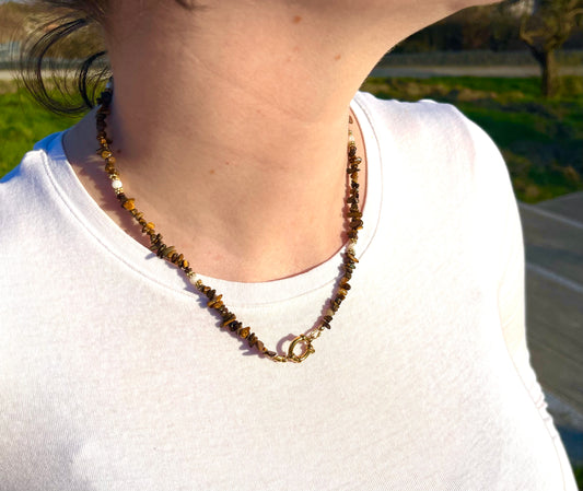 Collier œil du tigre en pierre naturelle – Modèle Soleya